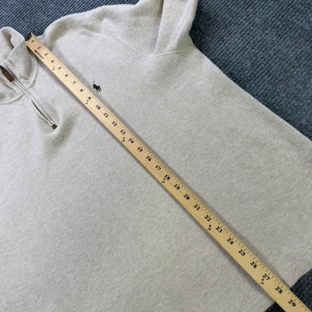 Polo Ralph Lauren Mens XL Quarter Zip Pullover Sweater Oatmeal Beige Cotton Pony - Picture 10 of 12